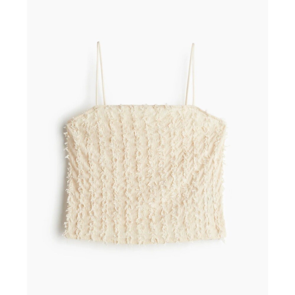 Women's H&M Frayed Camisole Top Light Beige Medium Summer Boho Chic Feminine